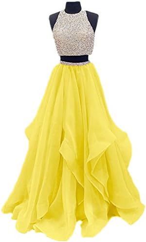 Dressytailor Two Piece Floor Length Organza Prom Dress Beaded Evening Gown