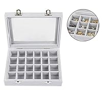 Asdf586io 24 Grids Velvet Ear Stud Earrings Ring Display Tray Storage Container Organizer - Grey