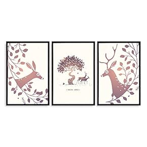 Framed Canvas Wall Art for Living Room, Bedroom Abstract Deer Collection Canvas Prints for Home Decoration Ready to Hanging - 16"x24"x3 Panels