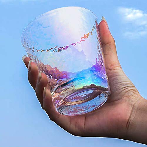 Drinking-Glasses-Set-of-2-Rainbow-Colored-Stemless-Wine-Glass-Embossed-Bar-Shot-Glassware-for-Water-Whiskey-Cocktails-Birthday-Gifts-for-WomenFriendsCoupleTeen-Girl-350ml