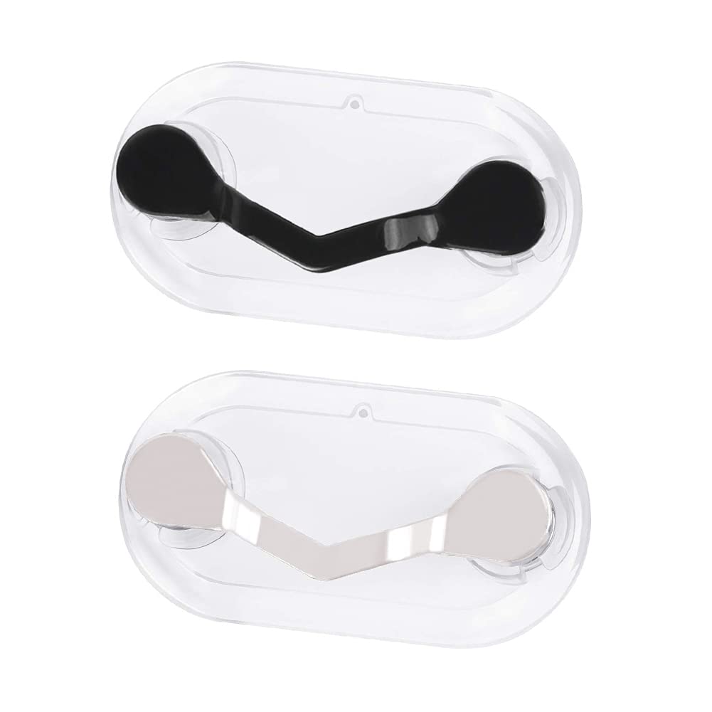 Magnetic Glasses Holder,2 PCS Stainless Steel Eyeglass Holder Strong Magnet Spectacle Holder for Glasses Sunglasses Reading Glasses Earphones ID Card ID Badge Holder Black+Silver