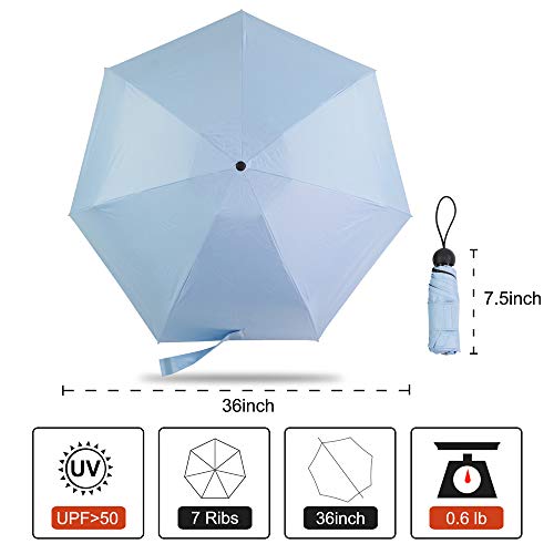 Lejorain Pocket Lightweight Travel Sun&Rain Umbrella for Women Men Kids- Waterproof& UV Protection Parasol Summer Umbrella(Blue)