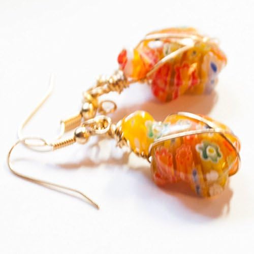 Turtle Mille Flora Glass Wire Wrapped Earrings