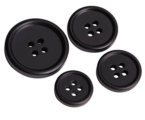 PENTA ANGEL 120Pcs Assorted Size Black Resin Round Buttons Set 4 Holes Flatback Snaps for Sewing Scrapbooking and Craft Ornament (A-120PCS)