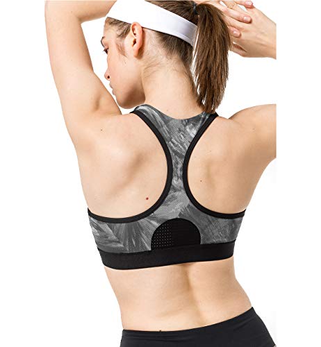 Yvette High Impact Sports Bra with Geometry Print - Zip Front Sports Bras for Women with Large Bust, 08PTB, L(DF)