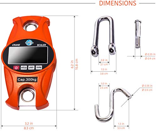 Digital Hanging Scale 660 LB 300 KG Cast Aluminum Case - Professional Heavy Duty Waterproof Fish Scale - Portable Durable Crane Scale for Luggage Weight Suitcase Hunting Farm Bow Fishing Scale - Image 6
