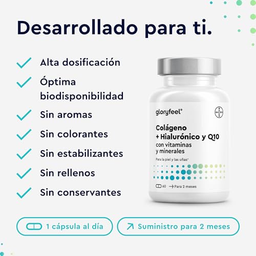 Colágeno Marino Hidrolizado + Ácido hialurónico + Magnesio + CoQ10 + Zinc + Vitaminas A, C, D y B12 - Articulaciones Fuertes, Piel Tersa y Energía - Probado en laboratorio