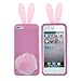 Lovely Rabbit Silicone Bunny Case For iPhone 5 with Furry Tail - Pink