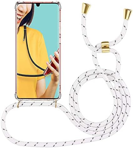 Miagon for iPhone 11 Pro 5.8" Necklace Case,Clear Transparent Croseebody Cover Holder Neck Strap Lanyard Chain Neck Cord,White Black