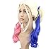 Glameow Adjustable Pink and Blue Ponytail Wig Long Curly Hair Halloween Costume Cosplay Wig