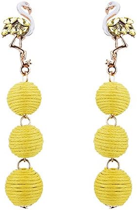 Long Thread Lantern Ball Dangle Earrings with Enamel Flamingo Ear Studs For Women