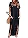 HUSKARY Womens Casual Pocket Beach Long Dress Short Sleeve Split Loose Maxi Dress, Black 01, Medium