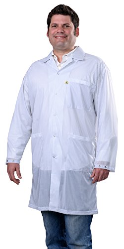 DESCO 73621 Polyester Smock Statshield Labcoat with Snaps, 38-1/2" Length, Small, White