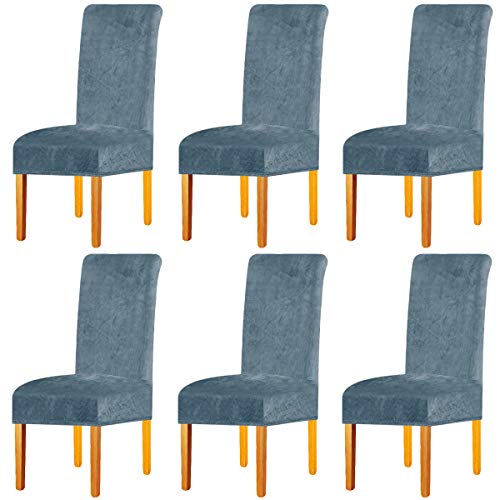 LANSHENG Stretchy Chair Covers Dining Chair Covers Velvet Fabric Chair Slipcovers Seat Covers for Living Room Home Party Banquet Wedding Sky Blue,Set of 6
