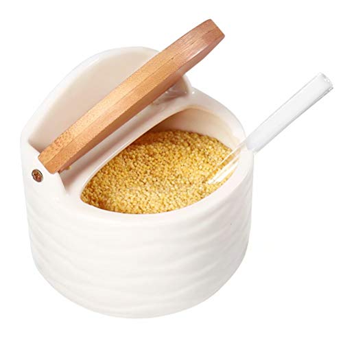 77L Sugar Bowl with Lid and Spoon, 8.52 FL OZ (250 ML) Ceramic Sugar Bowl for Home and Kitchen, White Sugar Dispenser Serving for Sugar, Salt, Spice and More