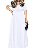 POSESHE Women's Solid V-Neck Short Sleeve Plus Size Evening Party Maxi Dress White 3XL