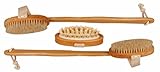 BS-MALL 3PCS Bath Brush Set Boar Bristle With Detachable Curved Long Handle Bamboo Bath Shower Body Brush For Improving Circulation, Detoxifying, Reducing Cellulite (1 Spare Head for Bonus)