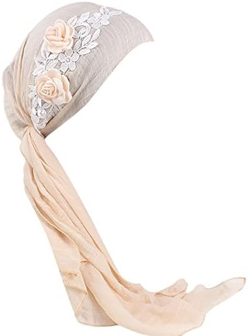 funie Fashion Flower Women Muslim Turban Cotton Head Wrap Hat Chemo Cap Headscarf - Lake Blue