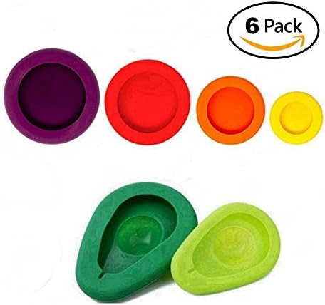 Reusable Silicone Food Savers, Set of 6 Fruits and Vegetables huggers Including 2 Sizes Avocado Savers and Holder, Fresh Keeper Storage Cover