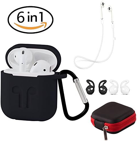 METEQI for AirPods Portable Case (Silicone Case+Hooks+Sport Strap+Headphone Case) Black