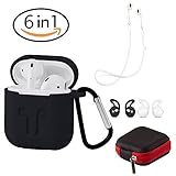 METEQI for AirPods Portable Case (Silicone Case+Hooks+Sport Strap+Headphone Case) (Black)