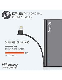 Jackery Bolt 6000 mAh Cargador de batería externa [Apple MFi certificado] Ultra Compact Power Bank, Cargador portátil con Lightning integrado y cables Micro USB para iPhone, iPad, Android