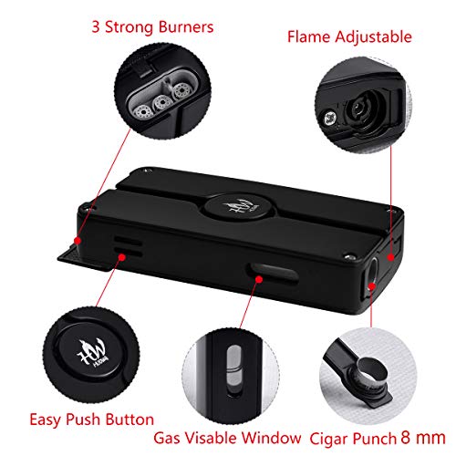 Jet Torch Lighter, 3 Flame Butane Refillable Cigarette Lighter with Visible Gas Tank and Cigar Punch