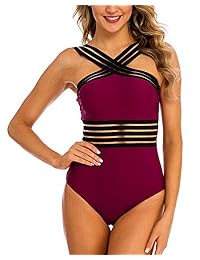 Coskaka Trajes de baño de una pieza para dama, color amarillo y blanco, bañadores huecos, monokini, traje de baño moderno para adolescentes