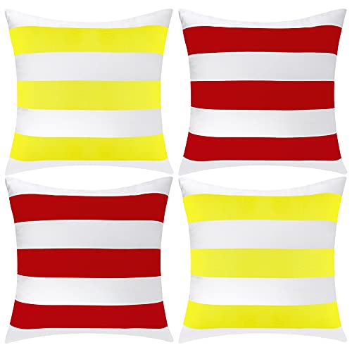 ANECO Pack of 4 Waterproof Pillow Covers Outdoor Throw Pillowcases Square Garden Cushion Case for Home, Garden, Patio, Red, Yellow,18 x 18 Inches