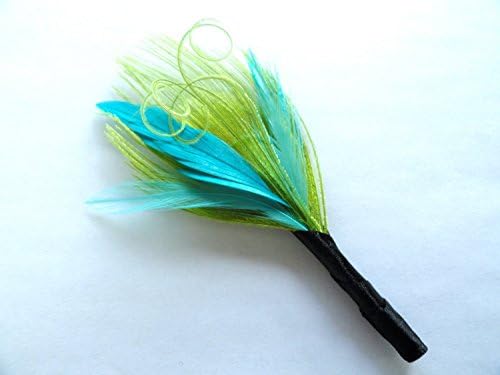 Oh Lucy Handmade GEORGE Peacock Feather Boutonniere in Lime Green and Turquoise