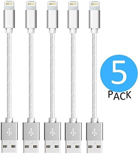 Lightning iPhone Cable, Certified Tricon Short [Heavy Duty] Lightning to USB High Speed Sync &amp; Charge Cord Charger for Apple iPhone iPad Air iPod, Compatible with iOS10 (5 Pack) White