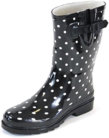Hazel's Fashion Women's 10 Inches Rainboot & Gardenboot with Expansion Gusset & Adjustable Buckle, Polka Dots (Ditys Dots), with Rain Coat, US Women's 5 B(M)