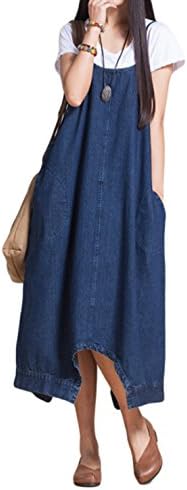 Women's Loose Denim Suspender Trousers Wide Leg Overalls Dress Jumpsuit Romper Harem Pants Plus Size (US M/TAG L, Blue)