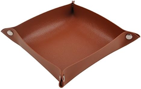 HappyDavid Jewelry PU Leather Tray Bedside Storage Tray Box for Key Phone Coin Wallet Watches, (Brown)