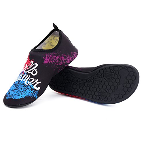 HQdeal Women's Men's Water Shoes Quick Drying Outdoor Sports Athletic Sneakers Aqua Shoes Slip On Lightweight Yoga Socks for Swimming Diving Surfing Snorkeling Boating Beach Walking ,XXL ( W 9.5-10/ M 7.5-8.5),Rainbow Black
