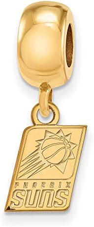 925 Sterling Silver Gold-tone Polished &amp; Laser-cut LogoArt NBA Phoenix Suns XS Dangle Bead Charm