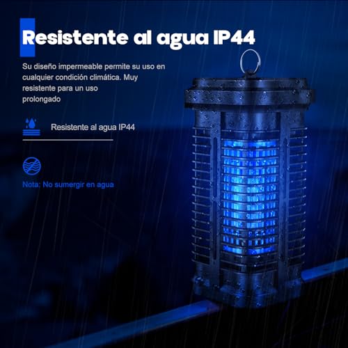 Lampara Antimosquitos, 20W Eléctrica Mata Mosquitos UV de 4000V, Matainsectos Eléctrico IPX4 para Interior y Exterior, 100㎡ Cobertura, Silenciosa y Segura para Hogar, Dormitorio, Jardín y Terraza