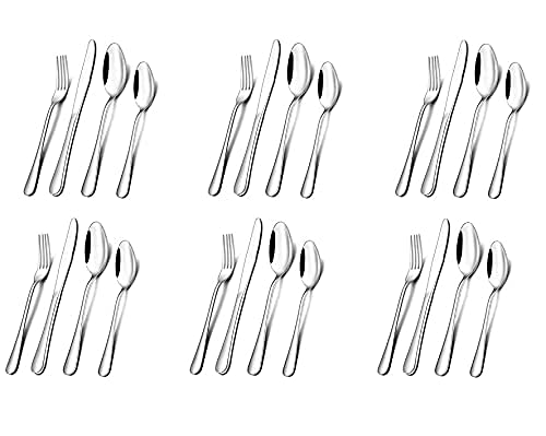 MIOMIO-Silverware-24-Piece-Stainless-Steel-Flatware-Cutlery-set-Service-for-6-Comfortable-Round-Handles-6x-Forks-6x-Dinner-Knives-6x-Dinner-Spoons-6x-Teaspoons-Mirror-Polished-Dishwasher-Safe