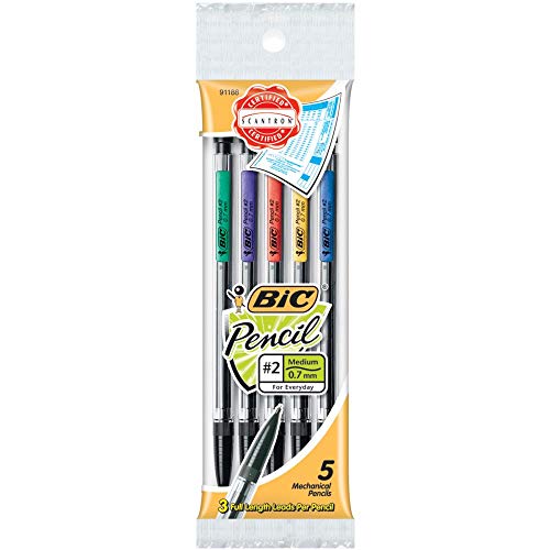 BIC 2 Mechanical Pencil, Medium Point (0.5mm), 5Count With Large Pink