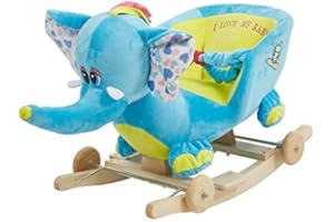 Livebest Baby Plush Rocking Horse Wooden Chair Rockers with Wheels,Seat Belt Kid Rocking Horse Chair/Outdoor Rocking Horse/Rocker/Animal Ride/Rocking Toy