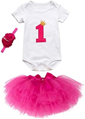 Lookvv Baby Girl Birthday Letter Print Tutu Romper+Pure Color Bow Dress+Gold Shining Hair Band With Leggings Set Outfits (0-12 Months, Red C)
