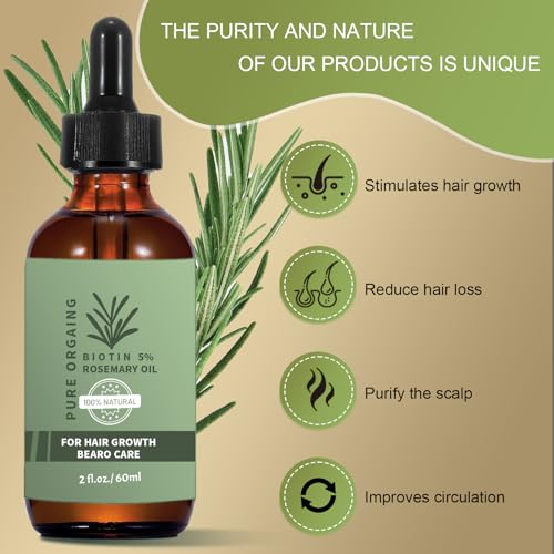 60ml Rosemary Oil for Hair, Hair Growth Oil, Scalp Care Oil, Stimulates Growth for Women and Men, Green