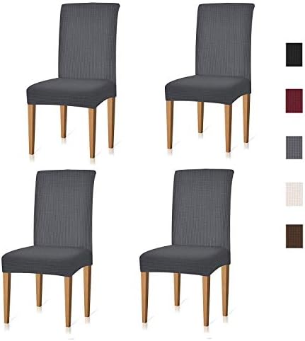 Xflyee Stretch Dining Chair Slipcovers - Jacquard Arm Chair Protector Covers for Living Room Seat Cushion Home Kitchen Parson Arms Chair Slip Covers for Dining Room Removable Washable Set of 4
