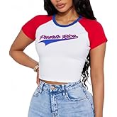 IDEWO Vintage Graphic Baby Tees for Women Brazil Shirt Y2k Tops Mexico Crop Jersey 2000s Summer Going Out Tops