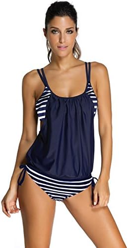 Ruofei Women’s Two Piece Striped Printed Swimsuit Tankini Set with Boyshort Bathing Suit Swimwear