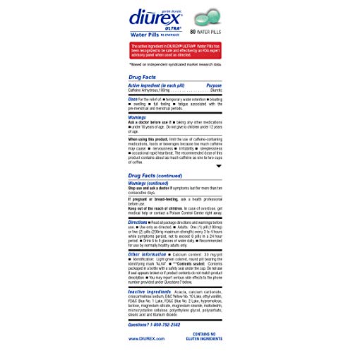 DIUREX ULTRA WATER WEIGHT LOSS FORMULA WATER PILLS, 80 COUNT