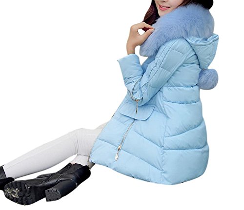 Lingswallow Women's Winter Fur Trimmed Hooded Quilted Puffer Down Coat Blue Lingswallow Women's Winter Fur Trimmed Hooded Quilted Puffer Down Coat Blue