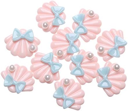 hudreasy Unstopup 10PCS Cute Hair Clip Flatback Handmade Headwear Shell Ornament,Phone Embellishments Pearl Bowknot DIY Cabochon Decoration(light pink)