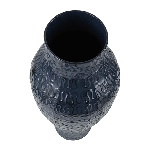 DECO 79 METAL DECORATIVE VASE DIMENSIONAL TEXTURED CENTERPIECE VASE WITH WAVY PATTERN, FLOWER VASE FOR HOME DECORATION 9″ X 9″ X 24″, DARK BLUE