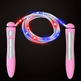 Bostom LED Jump Rope Fitness Adjustable Flashing Color-Change Skipping Rope Light Up with Battery Operated Kinetic-Powerd Light (Pink)